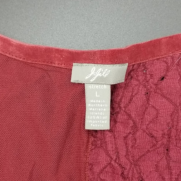 J. Jill Large Maroon Red Velvet Lace Sheer Patchwork Button Down Long Sleeve Top - Picture 7 of 12